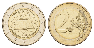 Германия 2 евро 2007 F, 50 лет подписанию Римского договора KM 259 биметалл UNC 1096-2-41