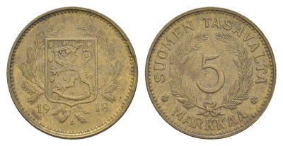 Финляндия 5 марок 1948 KM 31a латунь 4648-623