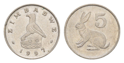 Зимбабве 5 центов 1997 рыжий кролик KM 2 медно-никель aUNC 4655-751