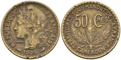 Французский Камерун 50 сантимов 1925 (а), монетный двор Париж KM 1 алюминиевая бронза 4164-1238