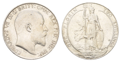 Великобритания 2 шиллинга (флорин) 1910 Эдуард VII (1901-1910) KM 801, Spink 3981 серебро 413-3031