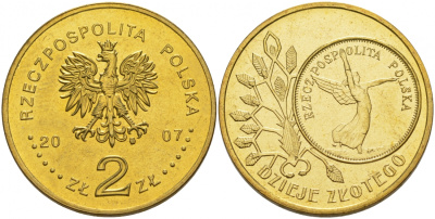 Польша 2 злотых 2007 MW, серия история польского злотого, Ника KM 592 нордик UNC 00-00