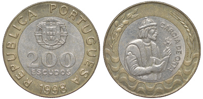 Португалия 200 эскудо 1998 Гарсия Де Орта (1501-1568) KM 655 биметалл 4536-144