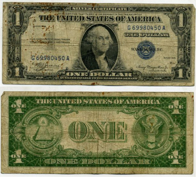 США 1 доллар 1935 редкая, без буквы после года Pick 416 бумага 7219-20-3-1