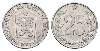 Чехословакия 25 геллеров 1964 редкий год KM 54 алюминий 4678-621