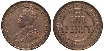 Австралия 1 пенни 1921 Георг V (1910-1936) KM 23 бронза 189-425