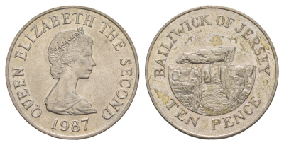 Джерси 10 пенсов 1987 Ла-Хуг-Би, Елизавета II (1952-2022) KM 57.1 медно-никель  aUNC  4660-233
