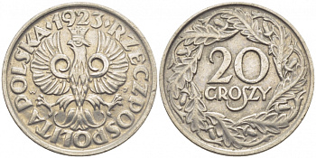 Польша 20 грошей 1923 w KM 12, Parchimowicz 105 никель 4448-141