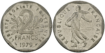 Франция 2 франка 1979 сеятель KM 942.1, Le Franc 272.3 никель 4120-414