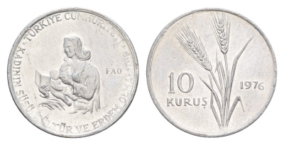 Турция 10 курушей 1976 ФАО - Образование для сельских женщин KM 908 алюминий UNC 4647-567