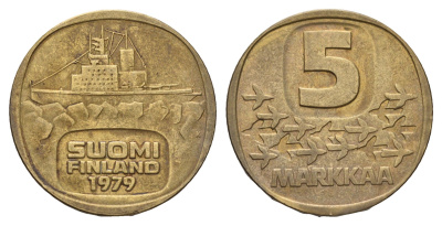 Финляндия 5 марок 1979 KM 57 алюминиевая бронза 3459-836