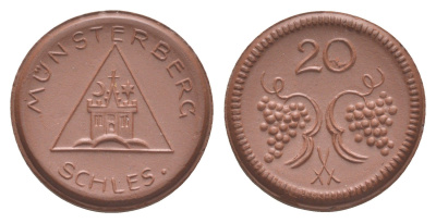 Мюнстерберг 20 пфеннигов ND (1921) Men05 18133.6, Men18 22686.6, Scheuch 197a фарфор 1094-9-61