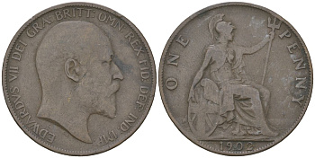 Великобритания 1 пенни 1902 Эдуард VII (1901-1910) KM 794.2, Spink 3990 бронза 3460-1026