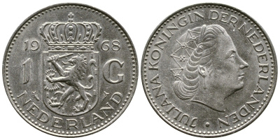 Нидерланды 1 гульден 1968 Юлиана (1948-1980) KM 184a никель 3461-152