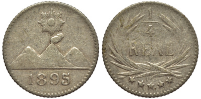 Гватемала 1/4 реала 1895 5 звезд, Испанское правление KM 162 серебро 4549-934