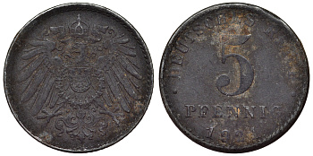 Германия 5 пфеннигов 1921 A KM 19, J. 297, Weege 5 железо 4118-1226