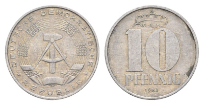 ГДР 10 пфеннигов 1982 A KM 10 алюминий 4630-769
