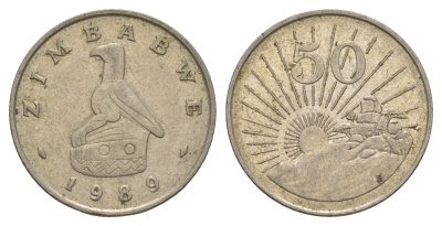 Зимбабве 50 центов 1989 восходящие солнце KM 5 медно-никель 4656-744