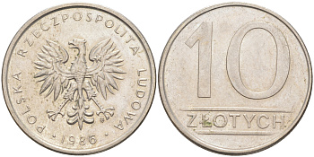 ПОЛЬША 10 ЗЛОТЫХ 1986 MW KM 152.1 медно-никель 106-642
