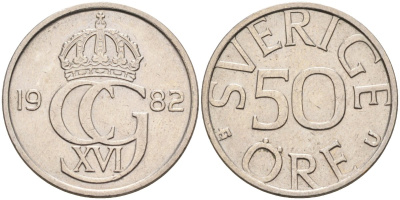 Швеция 50 эре 1982 Карл XVI Густав (1973- ) KM 855 медно-никель 4582-814