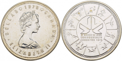Канада 1 доллар 1978 11-е игры стран содружества в Эдмонтоне KM 121 серебро UNC 1087-6-31
