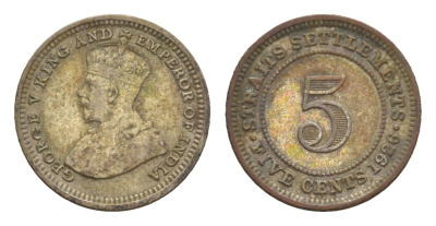 Стрейтс-Сетлментс (Стрейтс Сетлментс) 5 центов 1926 Георг V (1910-1936) KM 36 серебро 4655-653