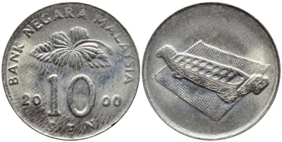 Малайзия 10 сенов 2000 цветок KM 51 медно-никель 4396-118
