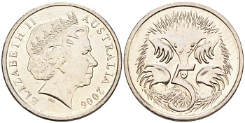 Австралия 5 центов 2006 ехидна, Елизавета II (1952-) KM 401 медно-никель UNC 4576-839