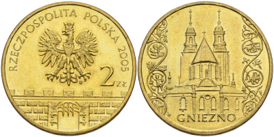 Польша 2 злотых 2005 MW, серия исторические места, Гнезно (Gniegno), собор Девы Марии KM 564, Parchimowicz 956 нордик 4538-114