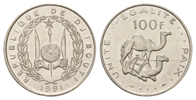 Джибути 100 франков 1991 KM 26 медно-никель UNC 4672-136