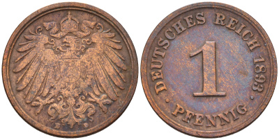 Германия 1 пфенниг 1893 D KM 10, J. 10 медь    4594-1234