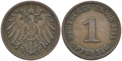 ГЕРМАНИЯ 1 ПФЕННИНГ 1912 А KM 10, J. 10 медь 201-943