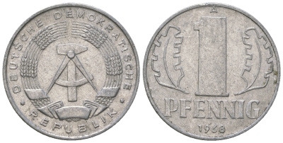 ГДР 1 пфенниг 1968 А КМ 8.1 алюминий 4615-1219