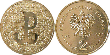 Польша 2 злотых 2004 MW, 60 лет Варшавскому восстанию 1944 года KM 496 нордик  UNC  3996-226