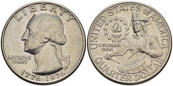 США 25 центов (квотер) 1976 200 лет независимости (1776-1976), Вашингтон, барабанщик KM 204 медь плакированная медно-никелем 67-747