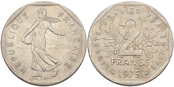 Франция 2 франка 1979 сеятель KM 942.1, Le Franc 272.3 никель 63-254