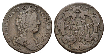 Богемия 1 крейцер 1761 P, Мария Терезия (1740-1780) KM 792 медь 4122-727