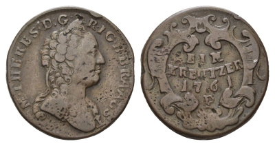 Богемия 1 крейцер 1761 P, Мария Терезия (1740-1780) KM 792 медь 4122-727