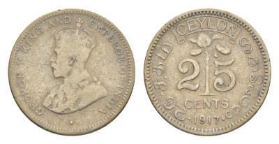 Цейлон 25 центов 1917 Георг V (1910-1936) KM 105 серебро 75-1063
