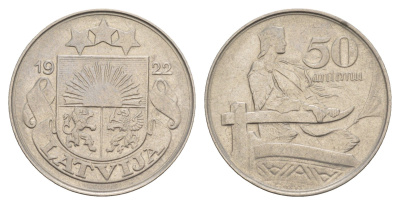 Латвия 50 сантимов 1922 год-тип KM 6 никель 4657-745