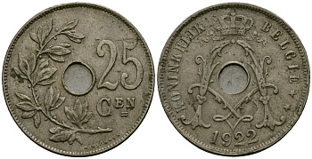 Бельгия 25 сантимов 1922 Belgie, Альберт I (1909-1934) KM 69 медно-никель 4165-841