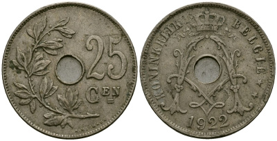 Бельгия 25 сантимов 1922 Belgie, Альберт I (1909-1934) KM 69 медно-никель 4165-841
