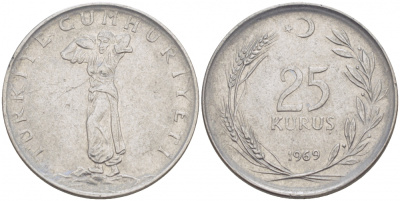 ТУРЦИЯ 25 КУРУШ 1969 KM 892.3 сталь 4529-1211