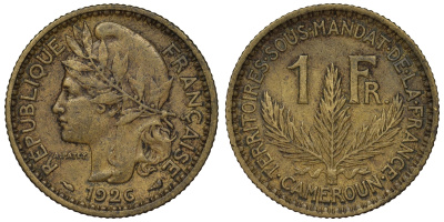 Французский Камерун 1 франк 1926 (а), монетный двор Париж KM 2 алюминиевая бронза 4681-114
