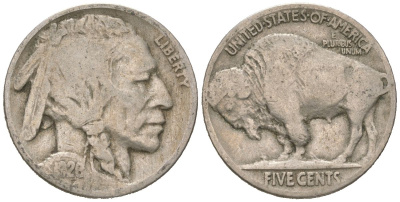 США 5 центов 1926 индеец, бизон KM 134 медно-никель 4614-1114