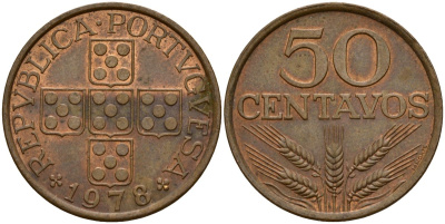 Португалия 50 сентаво 1978 KM 596 бронза 4156-534