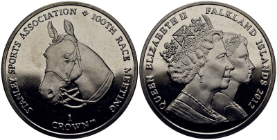 Фолклендские острова 1 крона 2012 100 лет кубку Стенли, лошадь KM 168 медно-никель UNC M75-06