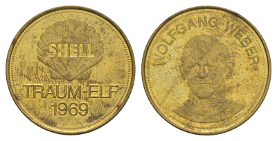 Германия жетон Shell - Dream Team Германии - Вольфганг Вебер 1969 диаметр 26 мм, вес 5 гр сталь плакированная латунью aUNC 4656-335