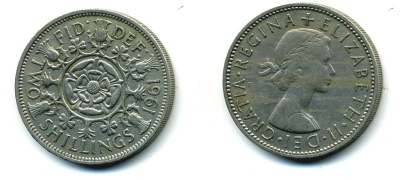 Великобритания 2 шиллинга (флорин) 1961 Елизавета II (1952-2022) KM 906, Spink 4146 медно-никель 89-1641
