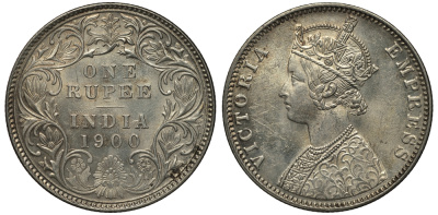 Британская Индия 1 рупия 1900 Виктория (1837-1901) KM 492 серебро UNC 1080-1-43